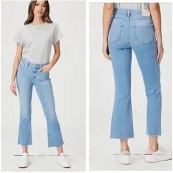 Paige Rory Cotton Blend Denim Frayed Hem Cropped Flare Jeans Blue 28 / 6 - Picture 1 of 9